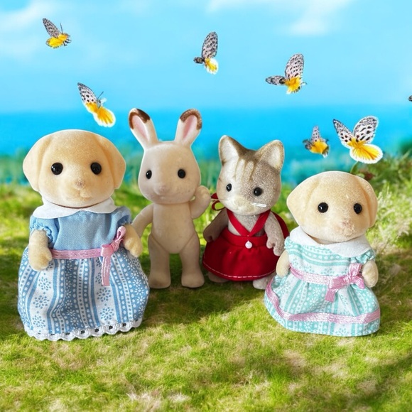 Calico Critters Barker Golden Labs, 
 Cat-Wood Cat and Chocolate Rabbit - Picture 1 of 7
